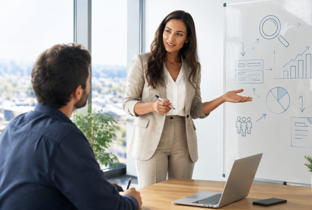 Newdeez strategist presenting a competitive search plan